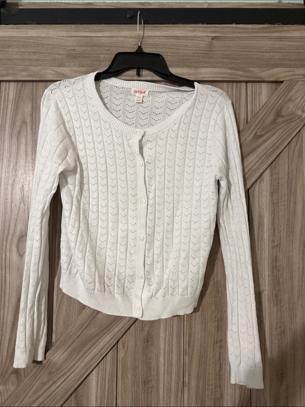 Cat & Jack White Eyelet Knit Button-Up Cardigan